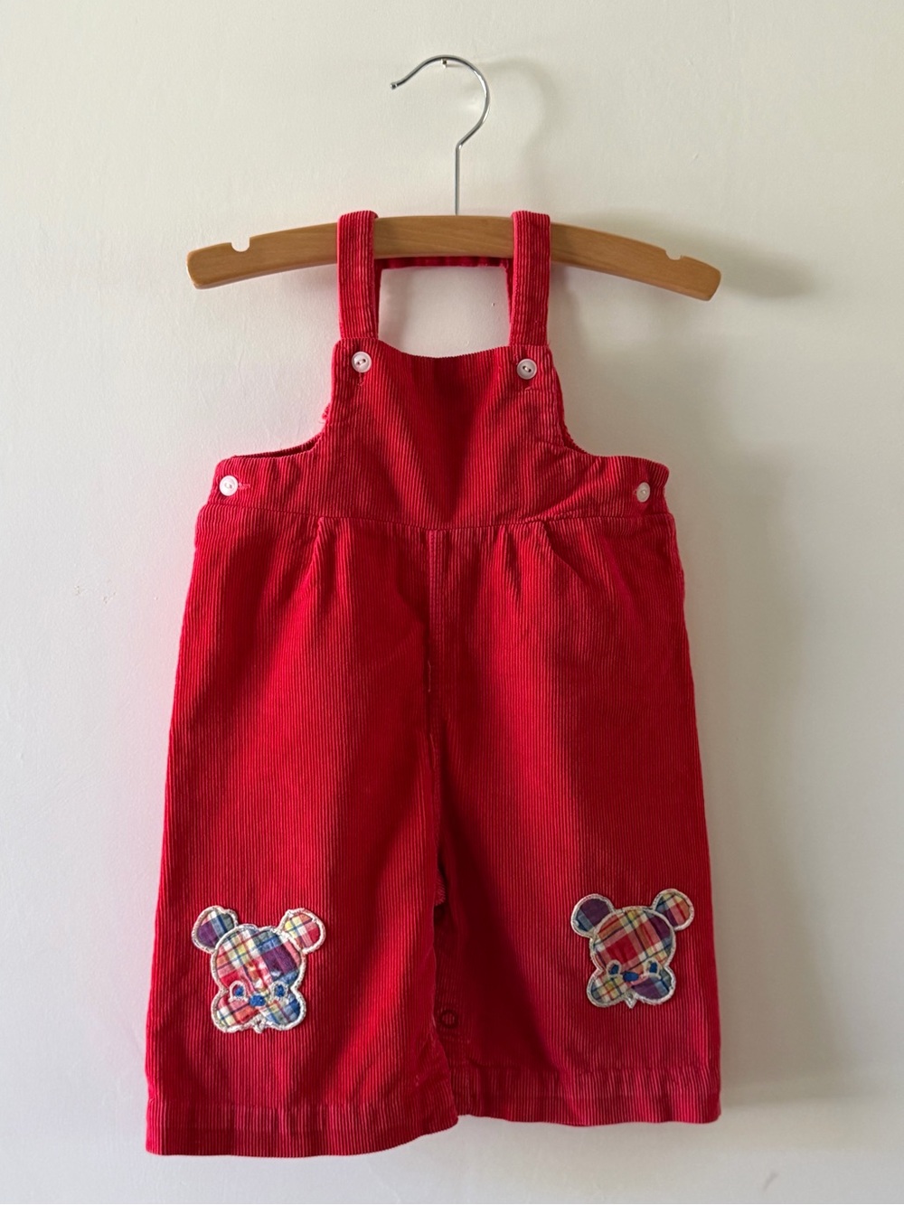 Vintage Handmade Red Corduroy Teddy Bear Overalls 6-9M